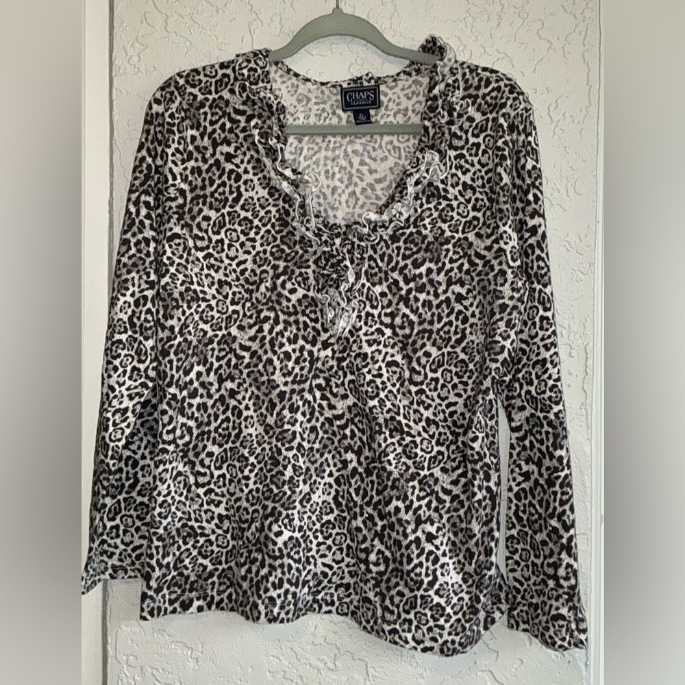 Chaps Classic Women's Animal Print Blouse - Black and White